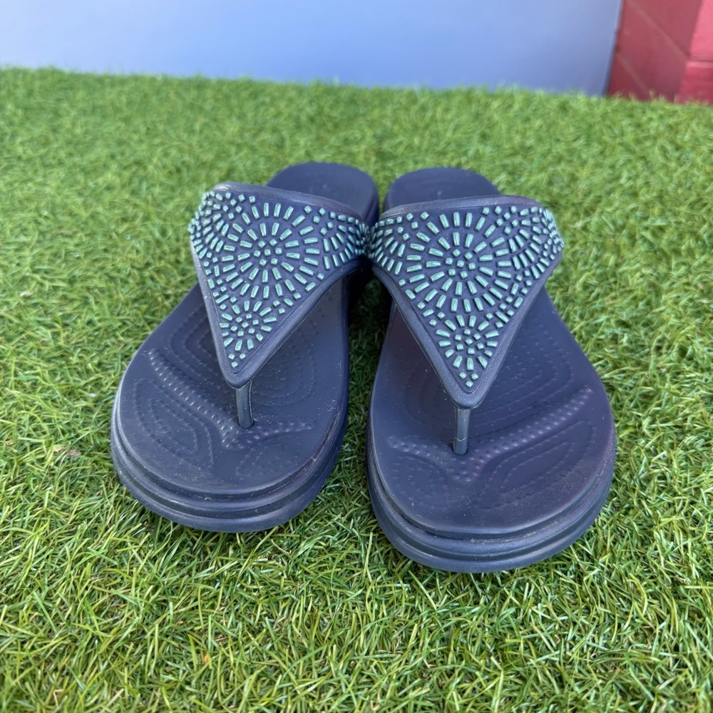 Crocs Kadee II Embellished Flip Flop Sandal Navy Blue Women Size 6
